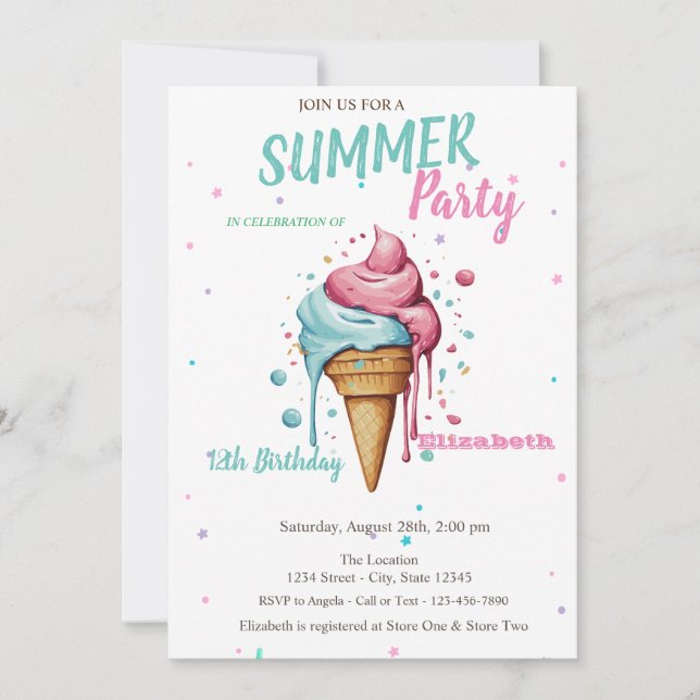 Invitation Glace qui coule Anniversaire d'été  (Devant)