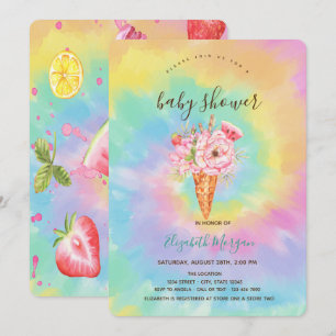 Invitation Glace,Tie-Dye Coloré aux Fruits Baby Shower