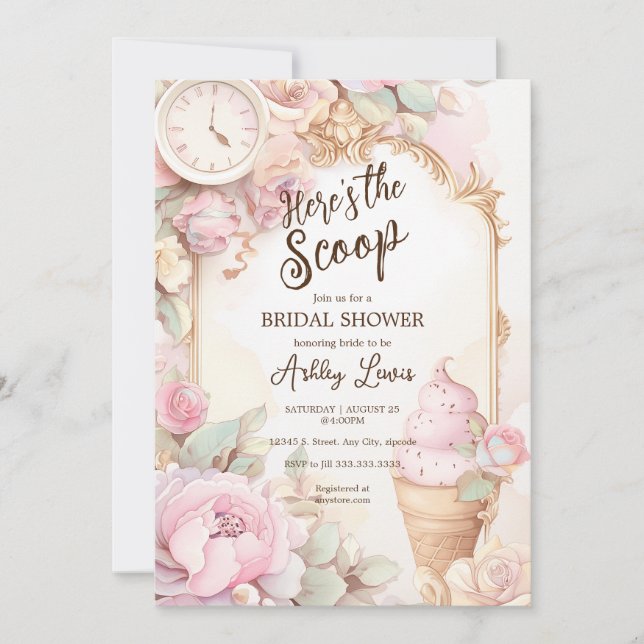 Invitation Glace vintage blush glace mariage (Devant)