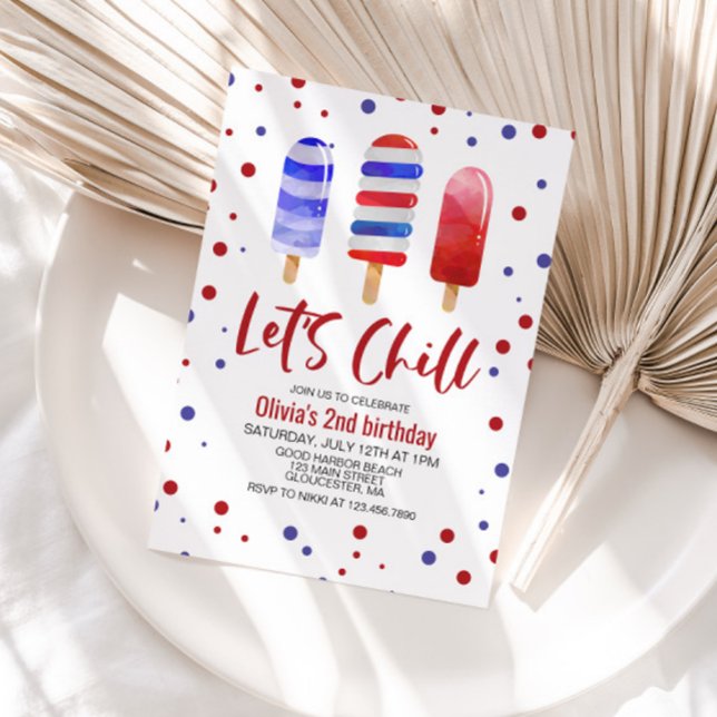 Invitation Glaces à sucer Let's Chill Rouge Blanc Bleu Annive (Créateur téléchargé)