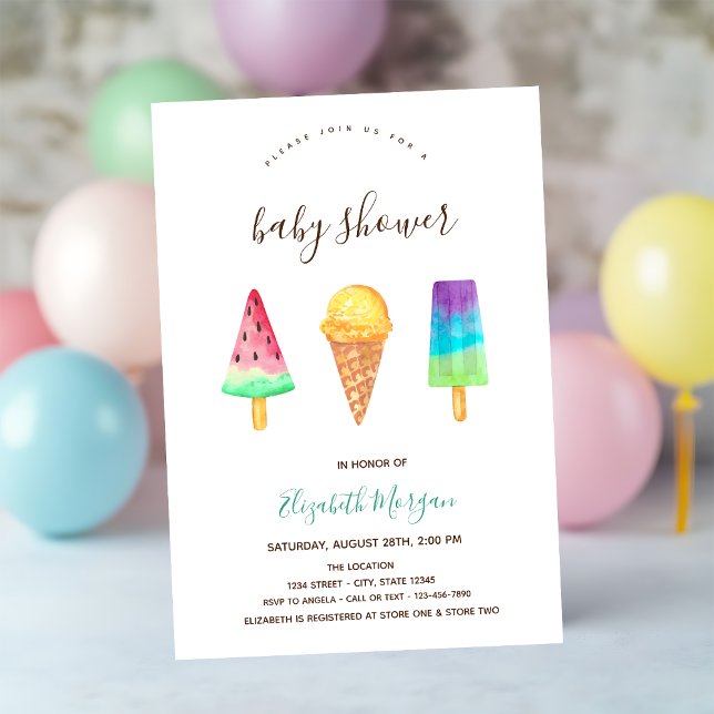 Invitation Glaces Rayées Rose Été Baby Shower (Créateur téléchargé)
