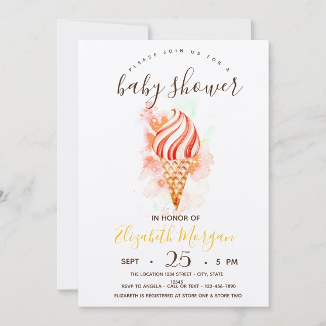 Invitation Glaces, rayures éclaboussures de peinture Baby Sho (Devant)