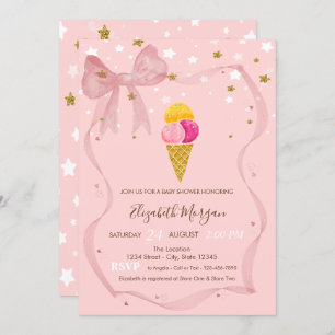 Invitation Glaces Stars Baby shower Bow rose