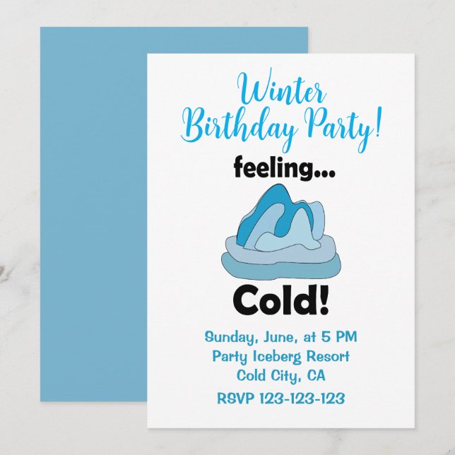 Invitation Glacier Iceberg Sentiment Froid Hiver Anniversaire (Devant / Derrière)