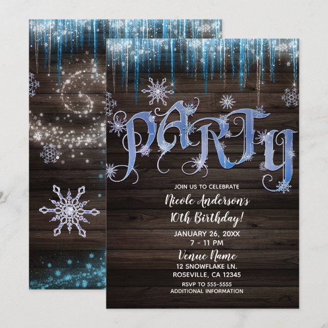 Invitation Glaçons Gelés Anniversaire Fête de Contes d'Hiver (Devant / Derrière)