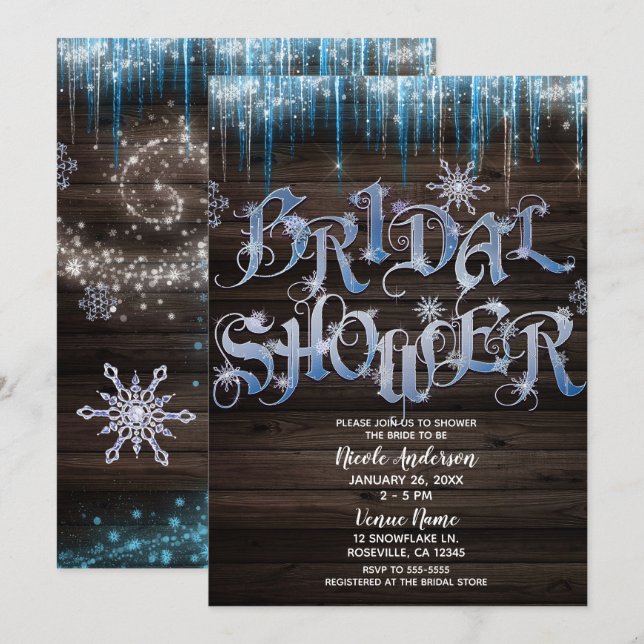 Invitation Glaçons hivernaux Mariage thème hivernal (Devant / Derrière)