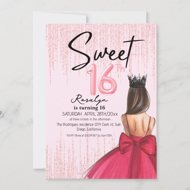 Invitation Glam 16 Rose Gold Sweet sixteen fête d'anniversair (Devant)