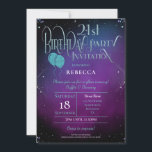 Invitation Glam 21e anniversaire Script décoratif Purple Part<br><div class="desc">Vos invités sauront qu'ils sont là pour une soirée magique à votre 21ème soirée, avec ce design avec la typographie turquoise décorative en faux parties scintillant pour l'en-tête principal, et une toile de fond mystique violet et un peu pétillant autour des bords ! Le reste du texte peut être facilement...</div>