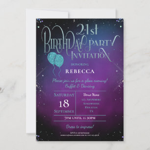 Invitation Glam 21st Birthday Decorative Script Purple Party