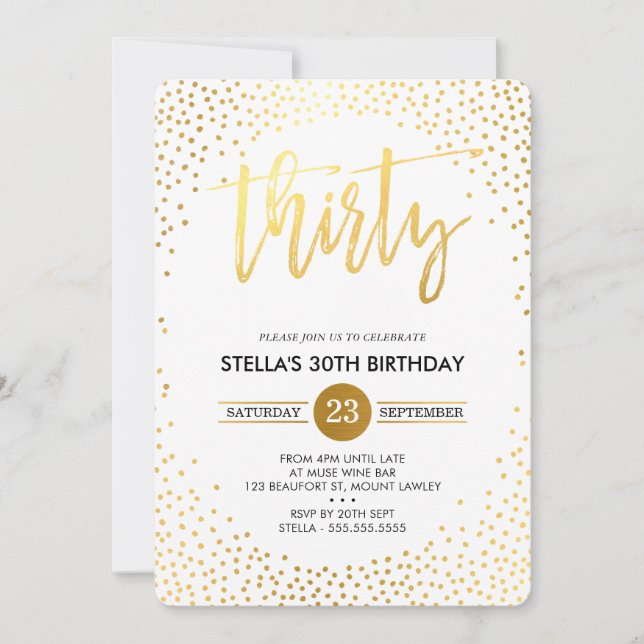 Invitation GLAM 30E FÊTE D'ANNIVERSAIRE mini confetti en or i (Devant)