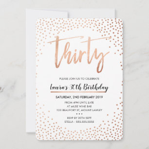 Invitation GLAM 30E FÊTE D'ANNIVERSAIRE rose or confetti invi