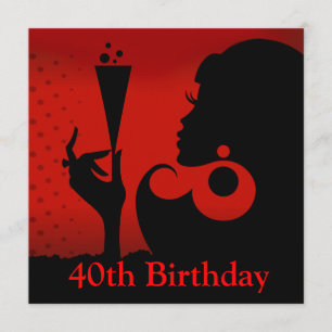 Invitation Glam 40th Birthday Cocktail Party   noir rouge