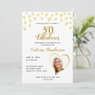 Invitation Glam 50 et Fabulous White and Gold Photo Anniversa
