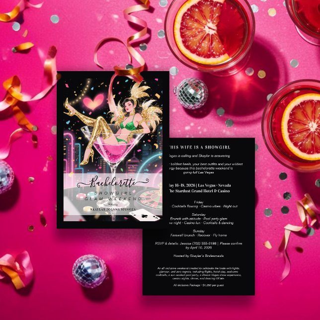 Invitation Glam and Funny Showgirl Cocktail Glass Wedding (Glam and Funny Showgirl Inside Cocktail Glass Wedding Bachelorette Weekend Invitations Cards.)