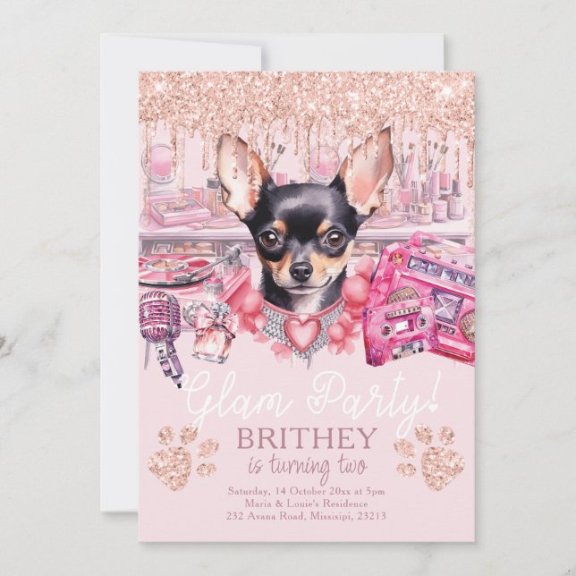 Invitation Glam Anniversaire Elegance Chien Parties scintilla (Devant)