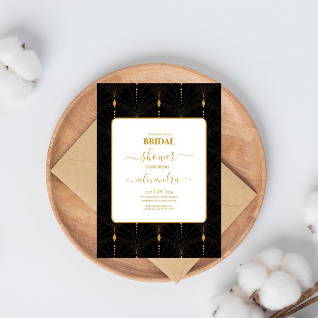 Invitation Glam Art Déco Black Gatsby 1920 Style Bridal (Créateur téléchargé)