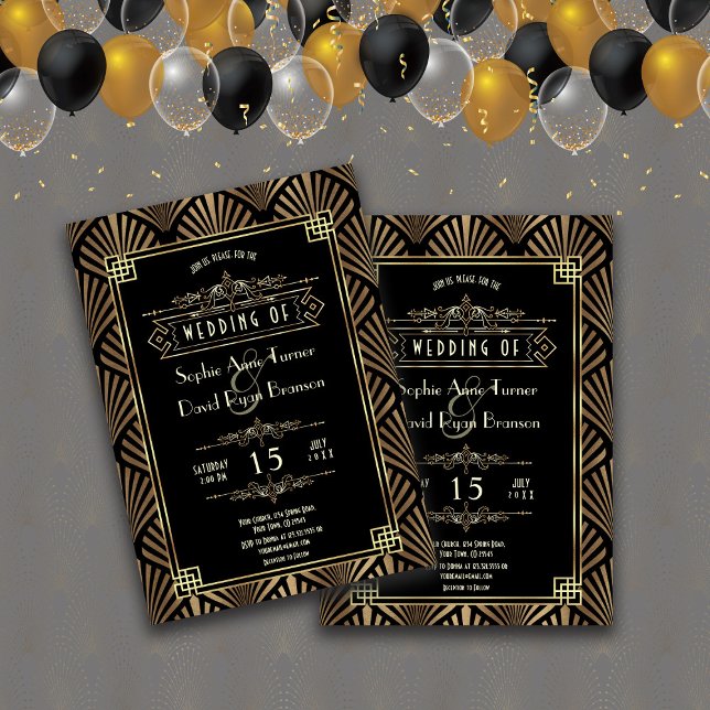 Invitation Glam Art Deco Black Gatsby 1920s Style Wedding (Créateur téléchargé)