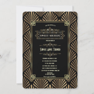 Invitation Glam Art déco Black Gatsby Sweet sixteen des année