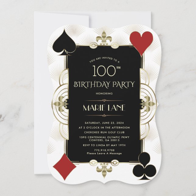 Invitation Glam Art Deco Casino Royale Poker Femme Anniversai (Devant)