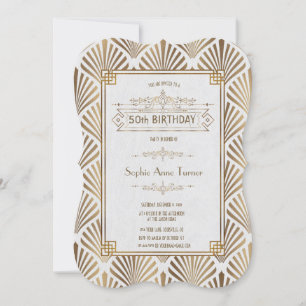 Invitation Glam Art Déco White Gatsby 50e anniversaire