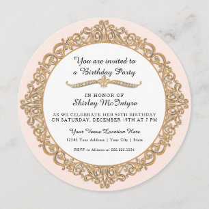 Invitation Glam aux bijoux en or pour 50 ans de rose roux
