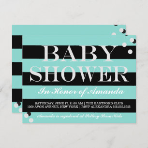 Invitation Glam BABY Turquoise Blue & Silver Shower Party