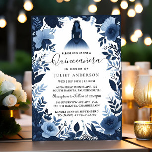 Invitation Glam Ball Gown Spark Dark Navy Blue Quinceanera