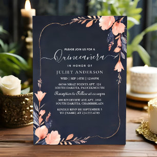 Invitation Glam Ball Gown Spark Dark Navy Blue Quinceanera