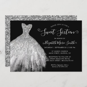 Invitation Glam Black Argent Parties scintillant robe sucré 1
