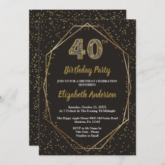 Invitation Glam Black Gold 40th Birthday Party
