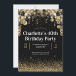 Invitation Glam Black Gold Balloon Parties scintillant N'impo<br><div class="desc">Glam moderne Parties scintillant d'or noir étincelant Élégant ballon n'importe quel âge Anniversaire Invitation</div>