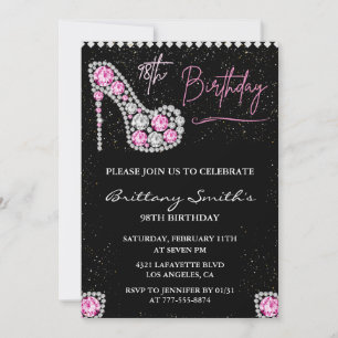 Invitation Glam Black Pink Silver Diamond 98e anniversaire
