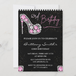 Invitation Glam Black Rose Argent Diamant 63e anniversaire