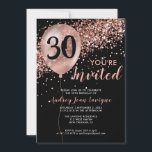 Invitation Glam Black Rose Gold Parties scintillant Balloon 3<br><div class="desc">Glam élégant moderne Rose noire Parties scintillant or Sparkle Balloon 30e anniversaire Invitation</div>