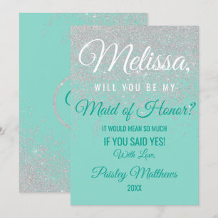 Invitation Glam Blanc Paillettes Étincelles Demoiselle d'Honn