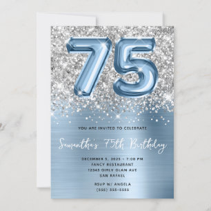 Invitation Glam bleu Parties scintillant argent 75e anniversa