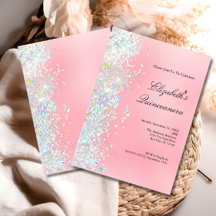 Invitation Glam Bling Quinceanera, Parties scintillant blanch