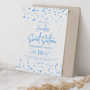 Invitation Glam Blue Faux Foil Dots Sweet 16 Party