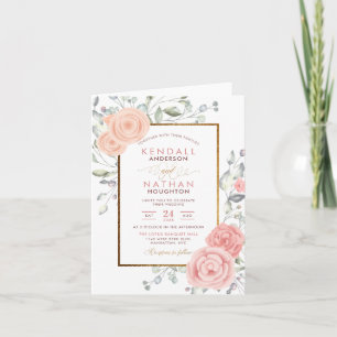 Invitation Glam Blush Pink Aquarelle Blossoms Spring Wedding