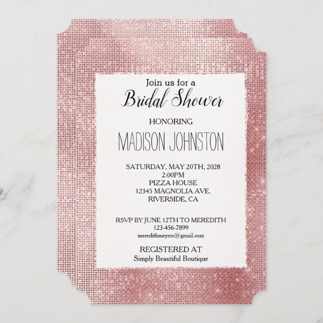 Invitation Glam Blush Pink Glitz (Devant / Derrière)