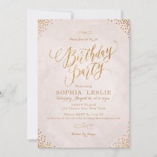 Invitation Glam blush rose or calligraphie anniversaire