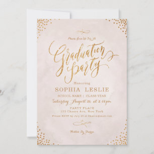 Invitation Glam blush rose or calligraphie fête de graduation