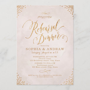 Invitation Glam blush rose or calligraphie Répétition Dîner