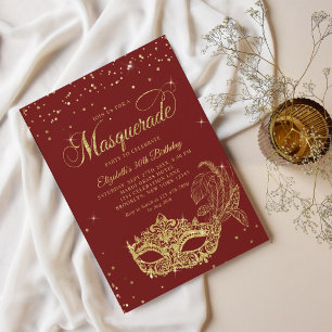 Invitation Glam Burgundy Parties scintillant rouge or Masquer