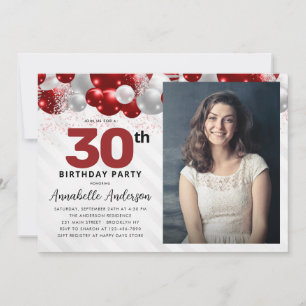 Invitation Glam Burgundy Red Balloon Parties scintillant Phot