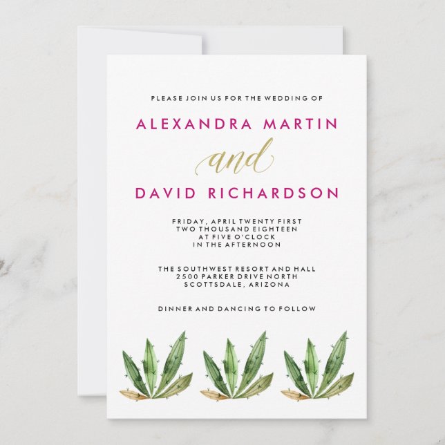 Invitation Glam Cactus Mariage (Devant)