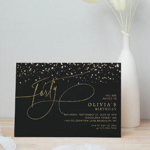 Invitation Glam Calligraphy Black Gold Confetti 40e anniversa