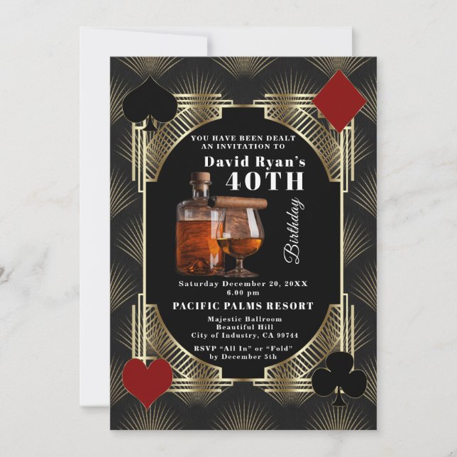 Invitation Glam Casino Cognac And Cigar 50th Birthday Party  (Devant)