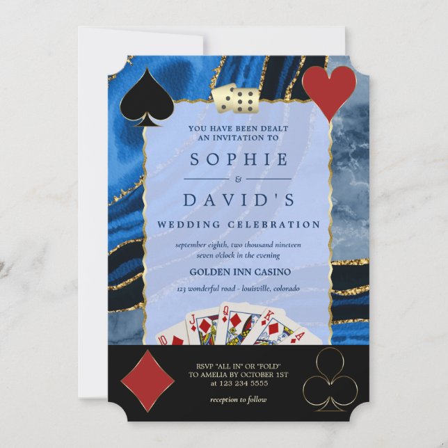 Invitation Glam Casino Royale Vegas Poker Gold Agate Mariage (Devant)
