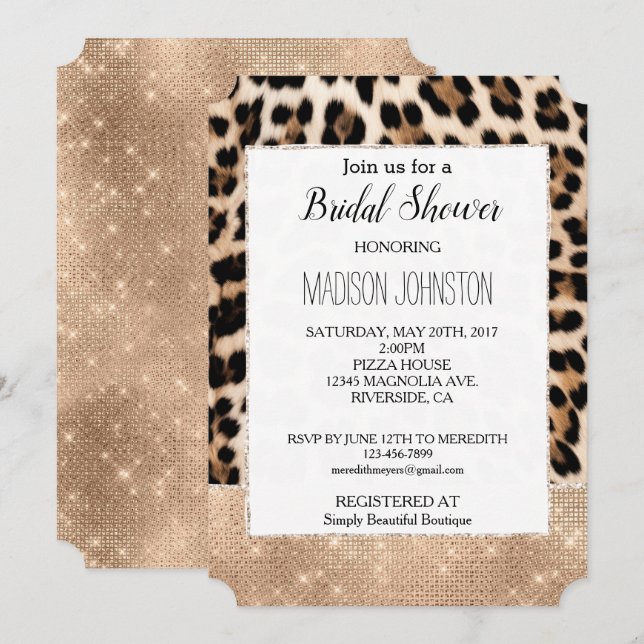 Invitation Glam Champagne Glitz Crème Leopard (Devant / Derrière)